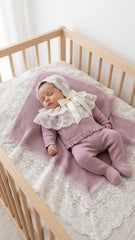 NEWBORN DUSTY PURPLE DOUBLE LACE COLLAR KNIT LUXURY 4P SET