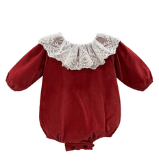 GIRL LACE COLLAR VELVET ROMPER