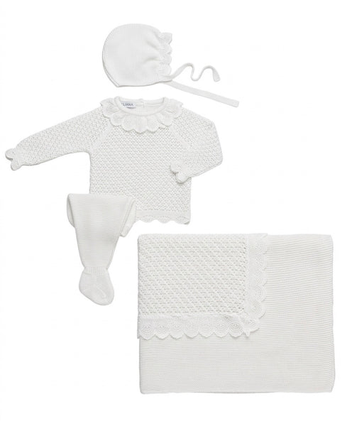 BABY LACE DETAILS OPENWORK BLANKET AND NEWBORN 4P SET