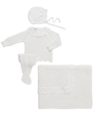 BABY LACE DETAILS OPENWORK BLANKET AND NEWBORN 4P SET