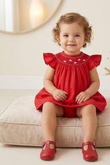 BABY RED PLUMETI SMOCKED SHORT DRESS WITH BLOOMER