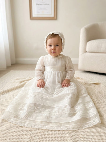 CHRISTENING LONG GOWN WITH BONNET 2P