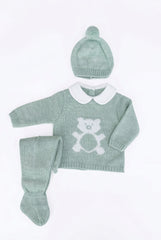 DUSTY GREEN NEWBORN BEAR WITH COLLAR 3P SET