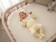 YELLOW NEWBORN GATHERED AND LACE TRIMMED 3P SET