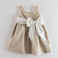 GIRLS SOFT LINEN SLEEVELESS BEIGE DRESS