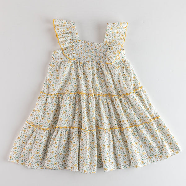 GIRLS FLORAL WITH RUFFLE SLEEVE DRESS