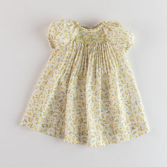 GIRLS FLORAL SMOCKED PUFF SLEEVE DRESS