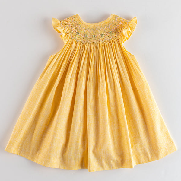 GIRLS SMOCKED YELLOW DRESS