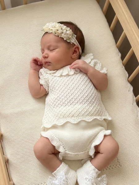 GIRLS KNITTED SHIRT DELICATE AND LACE COLLAR WITH BLOOMER 2P SET