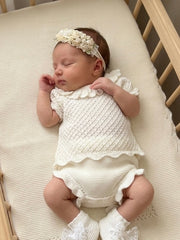 GIRLS KNITTED SHIRT DELICATE AND LACE COLLAR WITH BLOOMER 2P SET