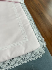 PIQUE EMBROIDERED LACE BABY BASSINET COVER SET