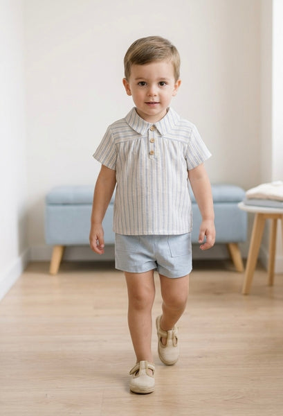 BOYS LINEN SHORT AND SHIRT WITH COLLAR 2P DECORACION