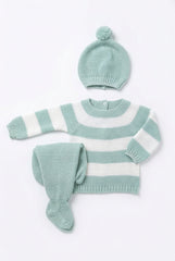 LIGHT GREEN NEWBORN WHITE STRIPED 3P SET