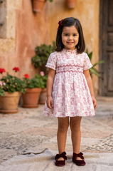 GIRLS RED TOILE PRINT SMOCKED DRESS