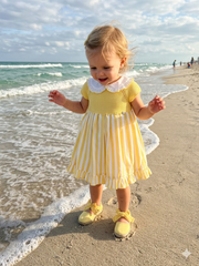 BABY GIRLS YELLOW KNIT AND STRIPED DRESS