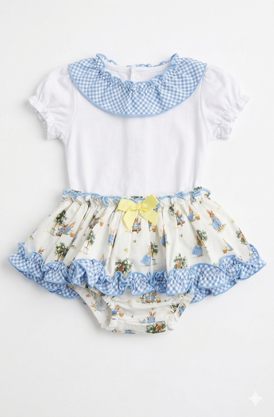 GIRLS BUNNIES WITH PLAID RUFFLE BLOOMER AND BLOUSE 2P SET