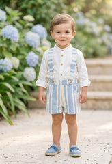 BOYS MAO COLLAR AND STRIPED SHORT SUSPENDER 2P PORCELANA