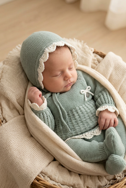 DUSTY GREEN GATHERED NEWBORN 3P SET