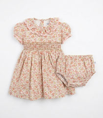GIRLS PINK FLORAL SMOCKED DRESS