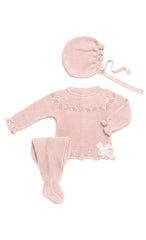 NEWBORN KNIT DOTS AND LACE BOW 3P SET