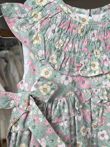 GIRLS PASTEL FLORAL RUFFLE COLLAR GREEN DRESS SUELTAS