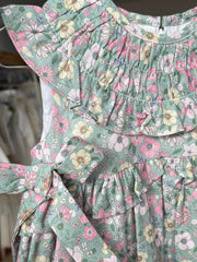 GIRLS PASTEL FLORAL RUFFLE COLLAR GREEN DRESS SUELTAS