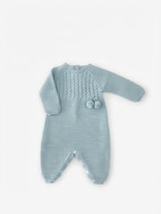 DUSTY GREEN POM POMS KNITTED ROMPER