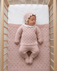 BABY OPENWORK BLANKET AND WHITE COLLAR NEWBORN 4P SET
