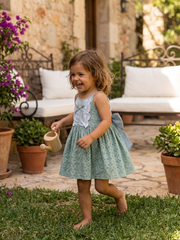 GIRLS EYELET VICHY RUFFLE AND BOW DRESS MAEMUKI