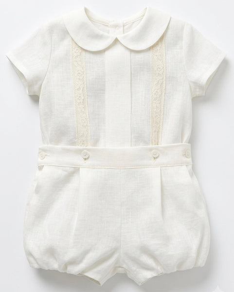 BOYS CEREMONY LACE DETAIL LINEN SHORT 2P SET