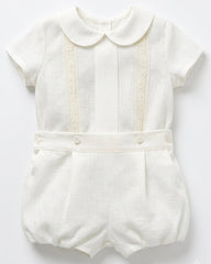 BOYS CEREMONY LACE DETAIL LINEN SHORT 2P SET