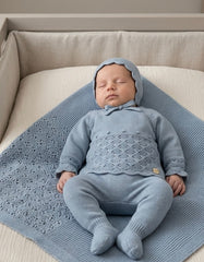 BABY PLAID OPENWORK BLANKET AND NEWBORN 4P SET