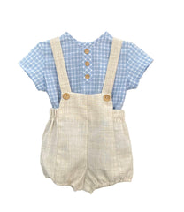 BOYS PLAID SHIRT AND LINEN ROMPER SET MALDIVAS