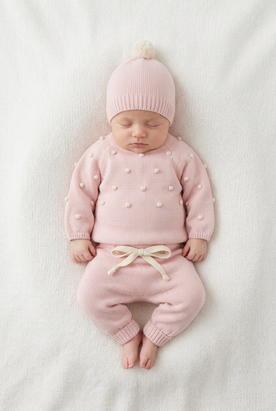DUSTY PINK NEWBORN COLOURED BOBBLE 3P SET