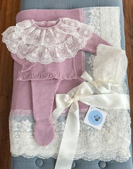 NEWBORN DUSTY PURPLE DOUBLE LACE COLLAR KNIT LUXURY 4P SET