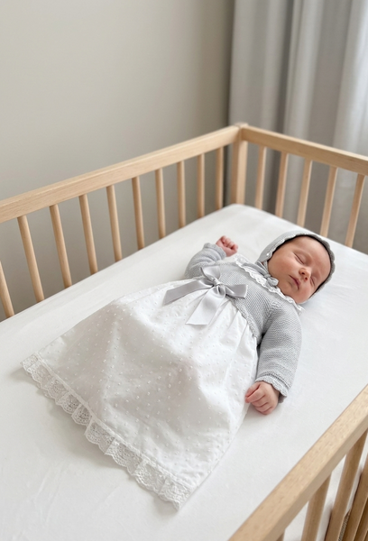 Unisex newborn plumeti skirt faldon with bonnet