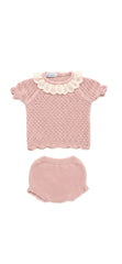 GIRLS KNITTED SHIRT DELICATE AND LACE COLLAR WITH BLOOMER 2P SET