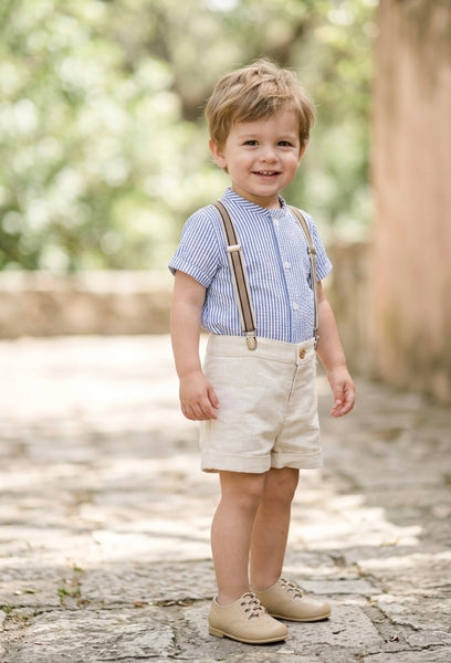 BOYS STRIPED SHIRT AND LINEN SHORT WITH SUSPENDER 3P MARMOLINA