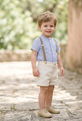 BOYS STRIPED SHIRT AND LINEN SHORT WITH SUSPENDER 3P MARMOLINA