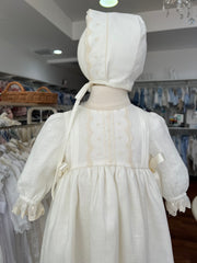 CHRISTENING IVORY LINEN GOWN WITH BONNET