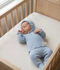 NEWBORN KNIT DOTS AND LACE BOW 3P SET