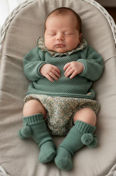 GIRL LITTLE FLOWERS BLO0MER AND KNITTED SWEATER SET