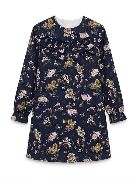 Girls long sleeve flower print dress