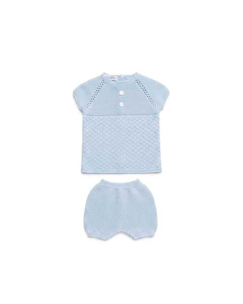 BABY RHOMBUS BUTTONS KNITTED SHIRT AND SHORT 2P SET