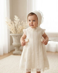BATISTA CHRITENING IVORY DRESS WITH BONNET 2P