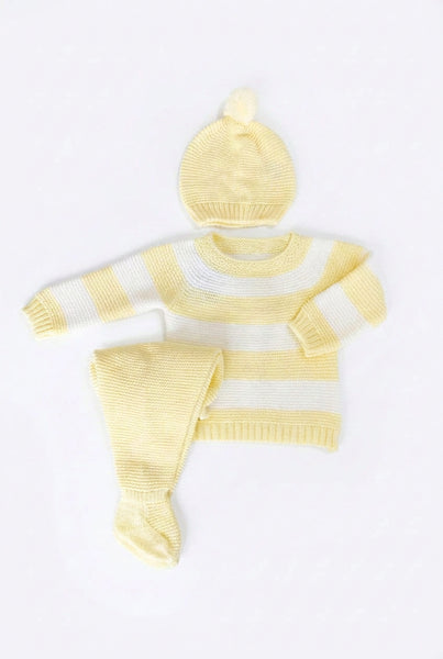 LIGHT YELLOW NEWBORN WHITE STRIPED 3P SET