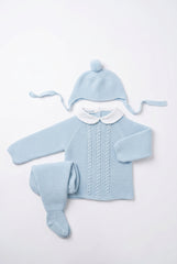 LIGHT BLUE NEWBORN CENTRAL CABLE AND COLLAR 3P SET