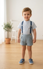 BOYS MAO COLLAR SHIRT ANS SHORT WITH SUSPENDER 3P ALFARERIA
