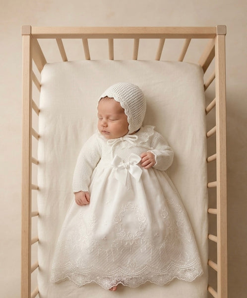 BABY KNITTED WITH LACE GOWN 2P SET