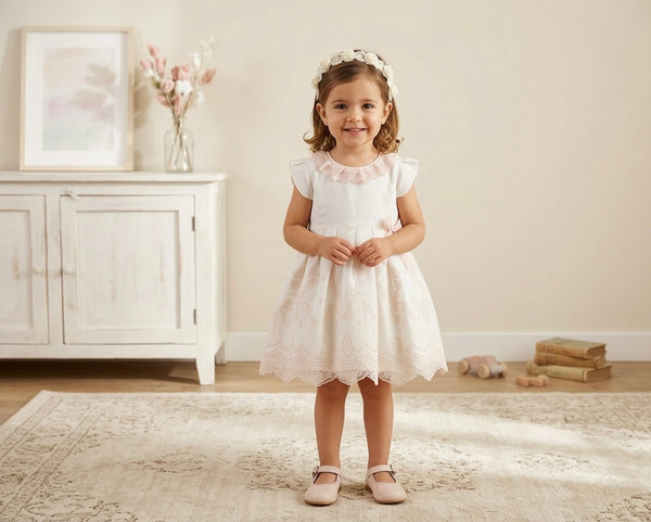 GIRL PINK LACE AND BOW DETAIL DRESS